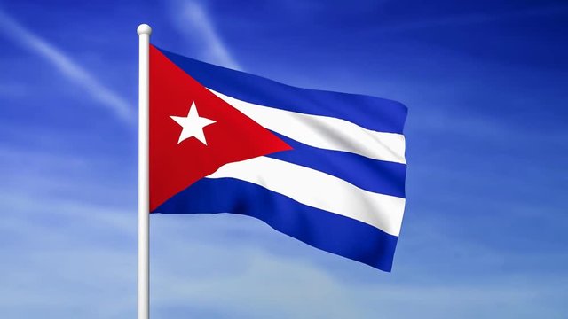 Waving flag of Cuba on the blue sky background - 3D rendered