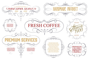 Vintage Calligraphic frames and elements for labels, banner, sticker and other design.