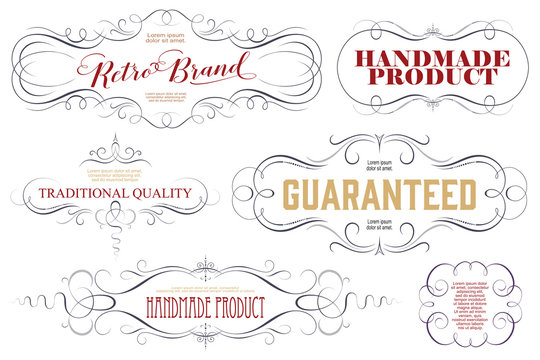 Vintage Calligraphic frames and elements for labels, banner, sticker and other design.