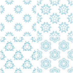 Floral patterns. Set of light blue elements on white. Seamless backgrounds