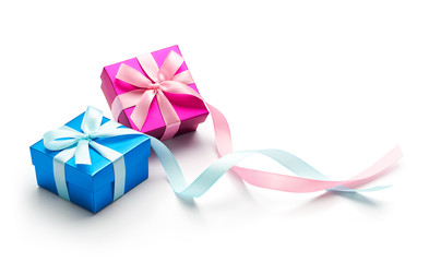 Blue and Pink gift box isolated on white background - Clipping path included