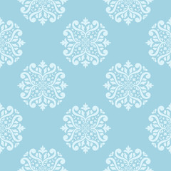 Seamless blue and white pattern with wallpaper ornaments
