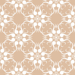 White floral seamless pattern on beige background
