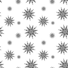 Snowflakes seamless pattern. Black and white background