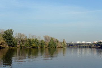 Fototapeta na wymiar The Moscow River in Serebryany Bor. Moscow