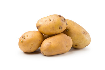 Uncooked fresh potatoes isolated on a white background