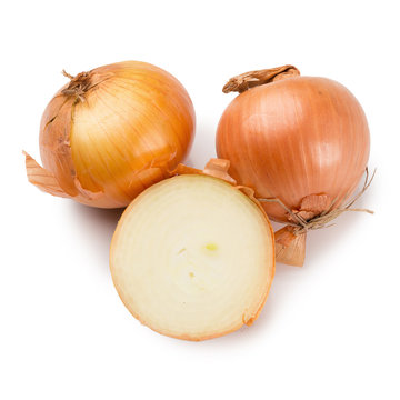 Fresh golden onions isolated on a white background