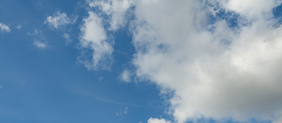 The panorama of light blue sky with white clouds for background or texture. Copy space