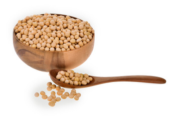 Macro shot of soybeans isolate on white background.