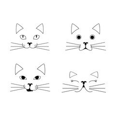 Cat vector. Cute line cartoon cat character with different emotions set of vector Illustrations.