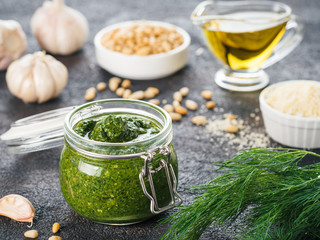 Homemade dill pesto sauce ingredients