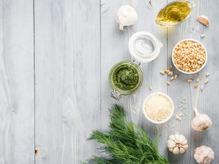 Homemade dill pesto sauce ingredients
