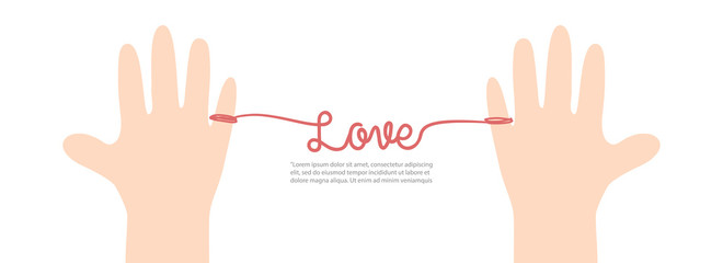 Banner thread red love on white background illustration vector. Love concept.