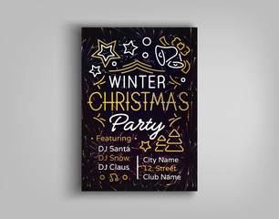 Christmas party brochure vector illustration. Template Design Christmas party invitation. Winter holidays, Christmas card, flyer, banner, postcard. Vector illustration for your projects
