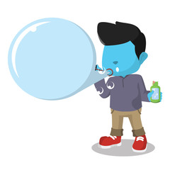 Blue boy blowing text bubble