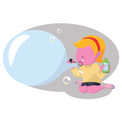 Pink woman blowing bubbles text– stock illustration
