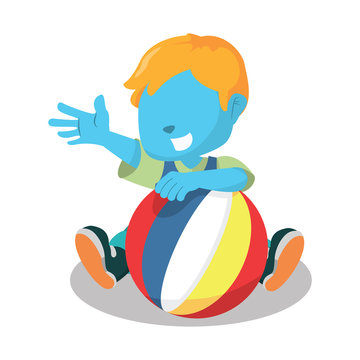 Blue boy holding ball– stock illustration

