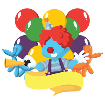 Clown blue boy in emblem– stock illustration

