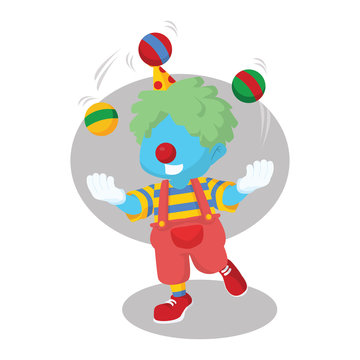 Blue boy clown juggling– stock illustration

