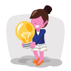 Pink businesswoman hold giant bulb– stock illustration

