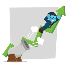 Blue businessman shooted from cannon with arrow– stock illustration
