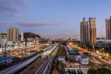 seoul night skyline in korea by long exposure 