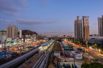 Naklejka na ściany i meble seoul night skyline in korea by long exposure 