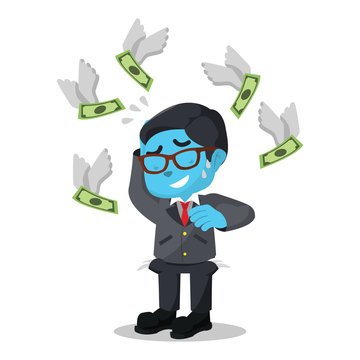 Blue businessman do not have any money in pocket– stock illustration
