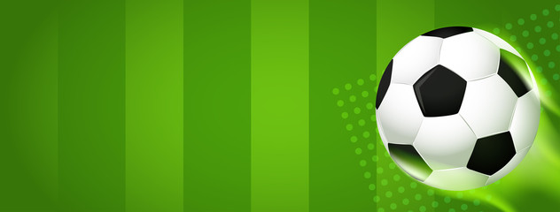 Soccer banner Vector illustration. football ball on soccer field background with copy space. © Farosofa