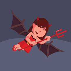 Red devil girl flying with trident weapon– stock illustration
