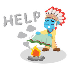Blue indian boy sending help message– stock illustration
