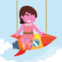 Pink beauty girl on rocket– stock illustration
