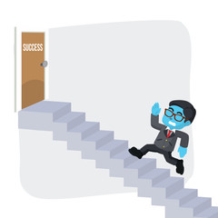 Blue businessman running to door success– stock illustration
