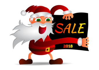 Vector illustration of Santa Claus holding a poster with an inscription discount.