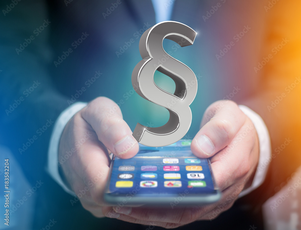 Poster justice and law symbol displayed on a futuristic interface - 3d rendering