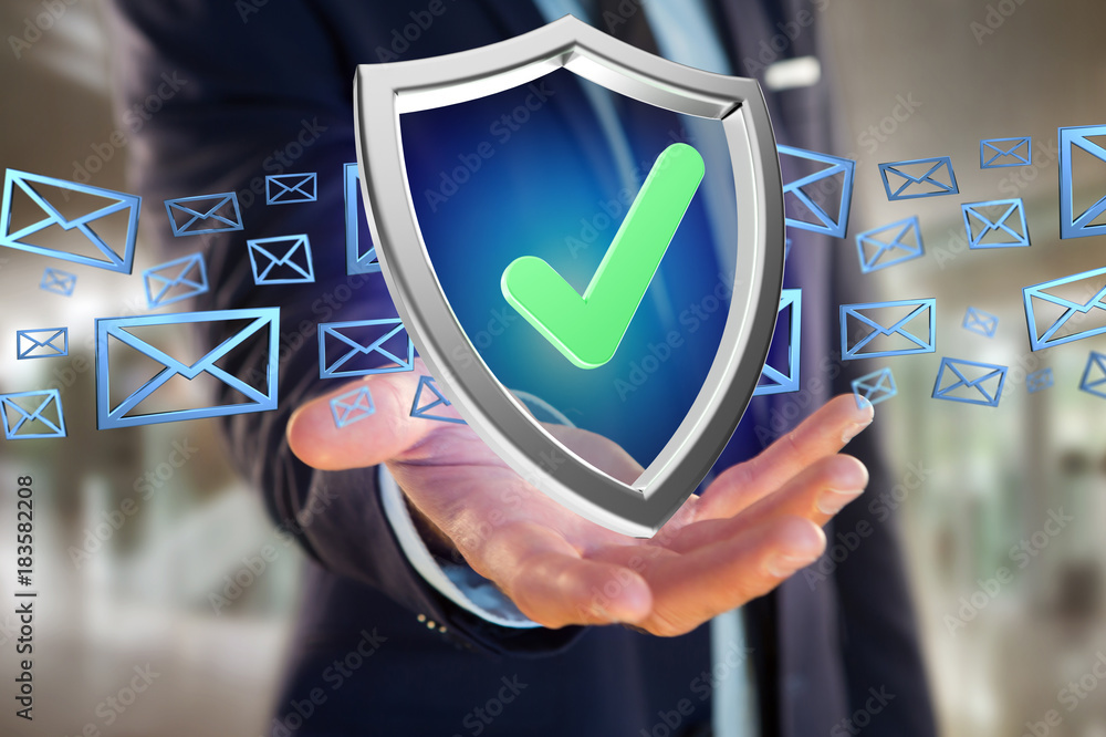 Poster shield symbol displayed on a futuristic interface - 3d rendering