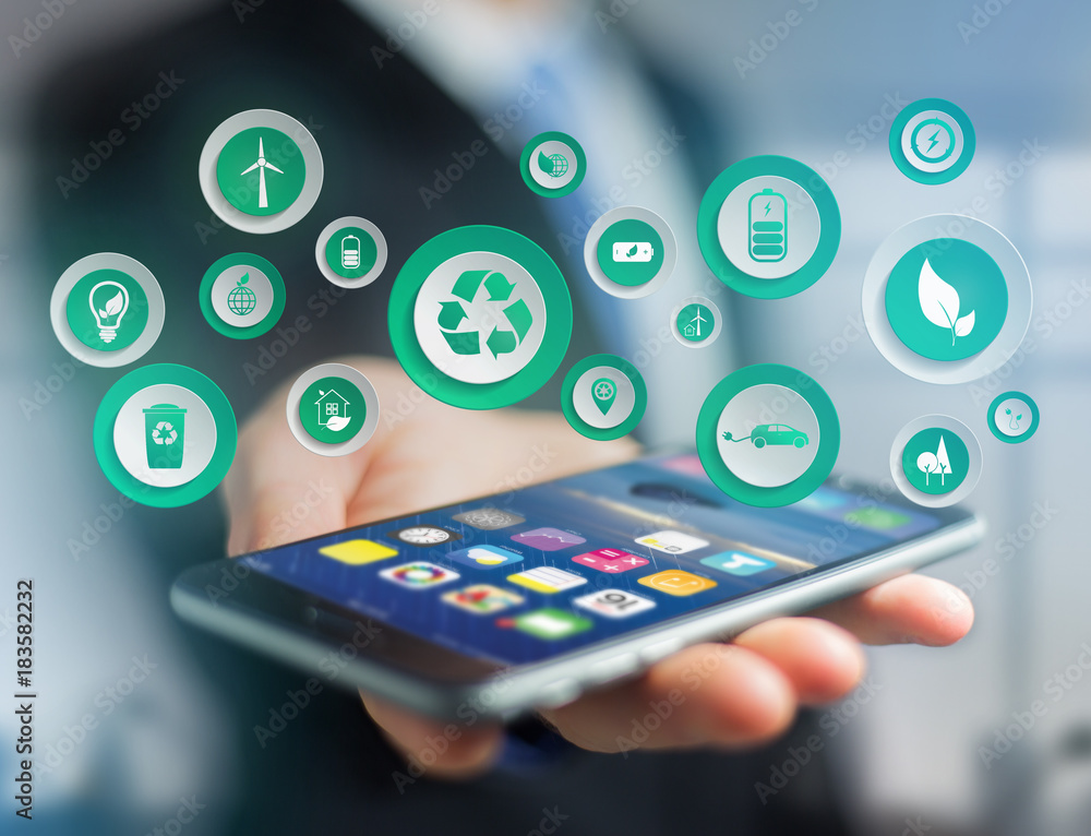 Poster view of a technology ecologic interface with icon displayed on a technology interface