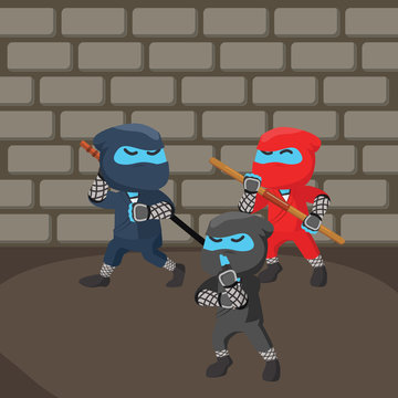 Group of ninja sneaking in dungeon– stock illustration
