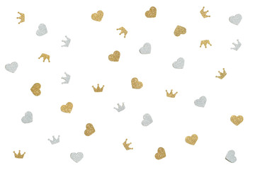 Heart and crown pattern paper cut on white background - isolated