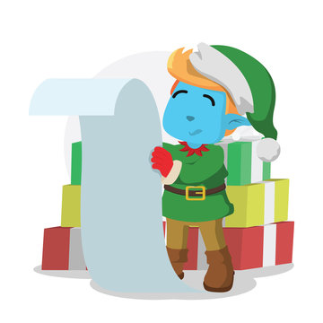 Christmas elf reading present list– stock illustration
