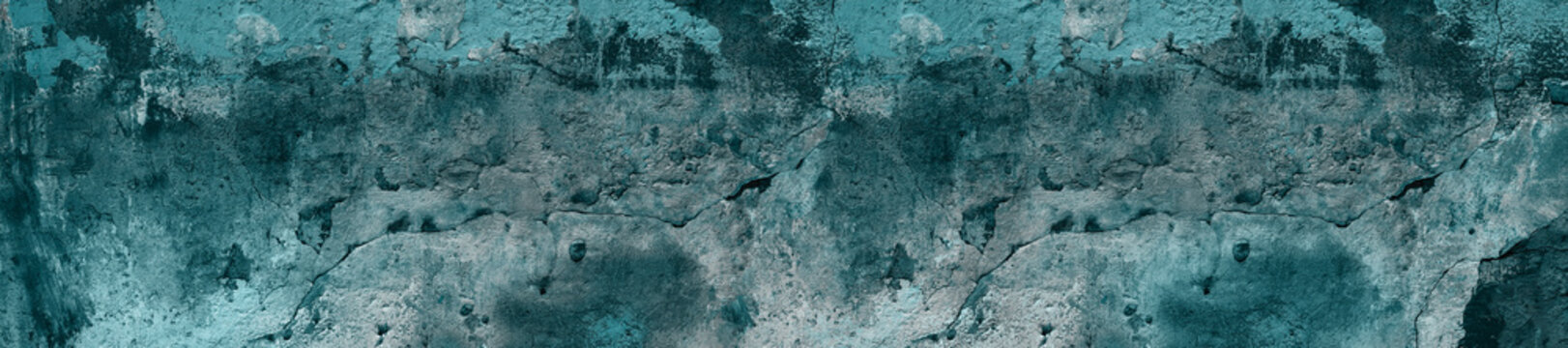 panorama green  shaded spruce color cracked shabby textured concrete background