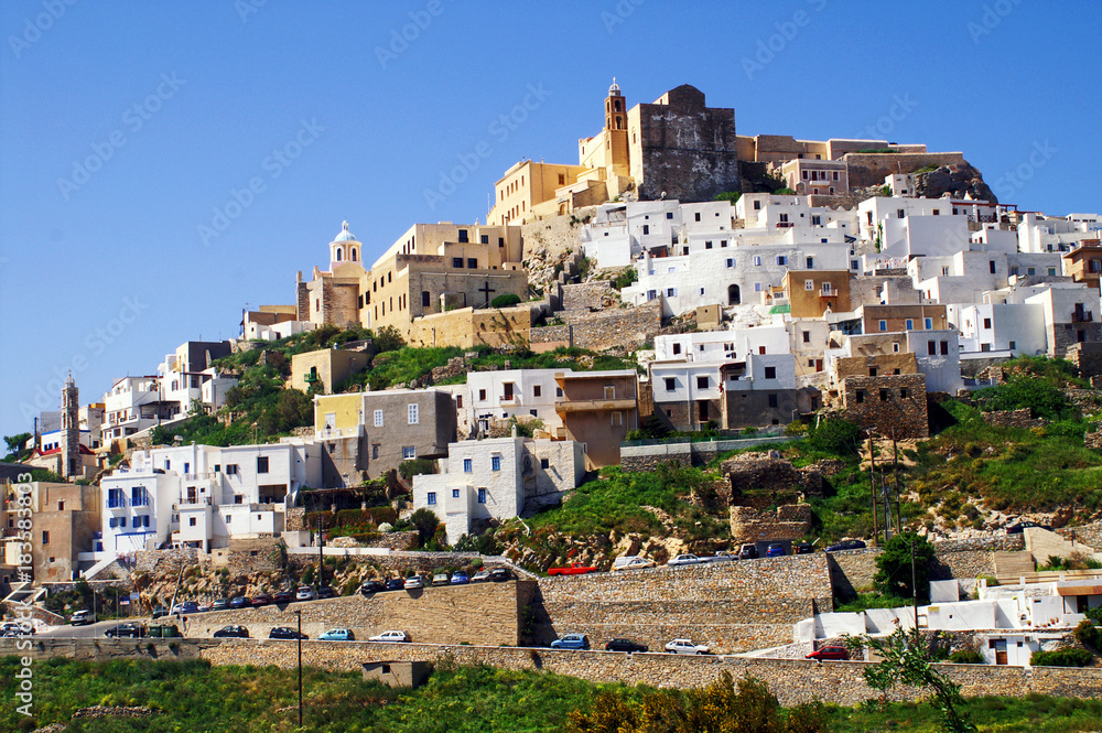 Wall mural ano syros, cyclades islands, greece. the small town of ano syros is dated from 1200 ac, when syros c