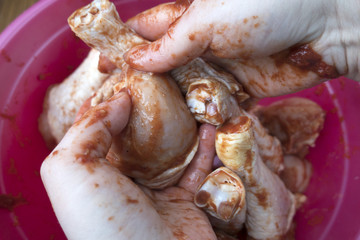 process of cooking chicken legs, cooking