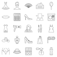 Fototapeta premium Woman icons set, outline style