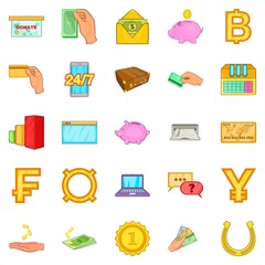 Card cash icons set, cartoon style