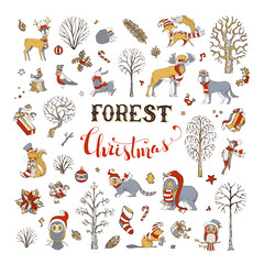 Naklejka premium Vector forest Christmas set.