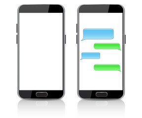 Text message boxes on smartphone screen Empty text bubbles