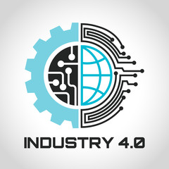 Industry 4.0 Concept Business Control or Logo, World Factory and Wheel Eclectic, Cyber Physical Systems concept,smart factory logo.- Vector illustration