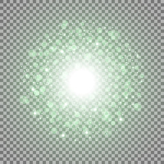 Light circle with dosts and sparks, green color