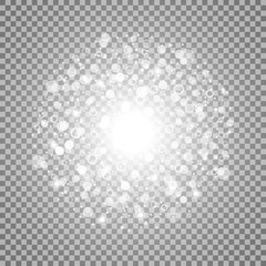 Light circle with dosts and sparks, white color